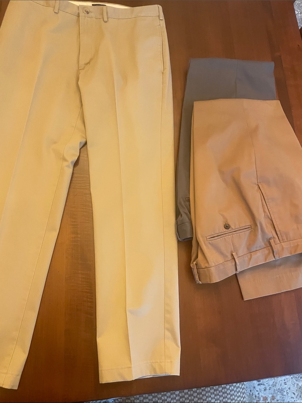 3 Pair of Lands' End Mens Straight Leg Pants-Light Tan/Dark Tan and Grey-38x34